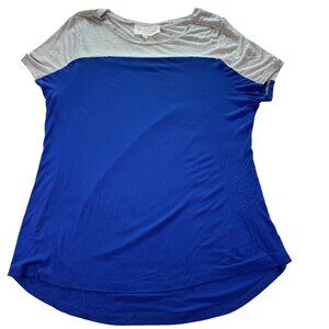 Two by Vince Camuto Blue/Gray Colorblock Short Sleeve Rayon Top XL